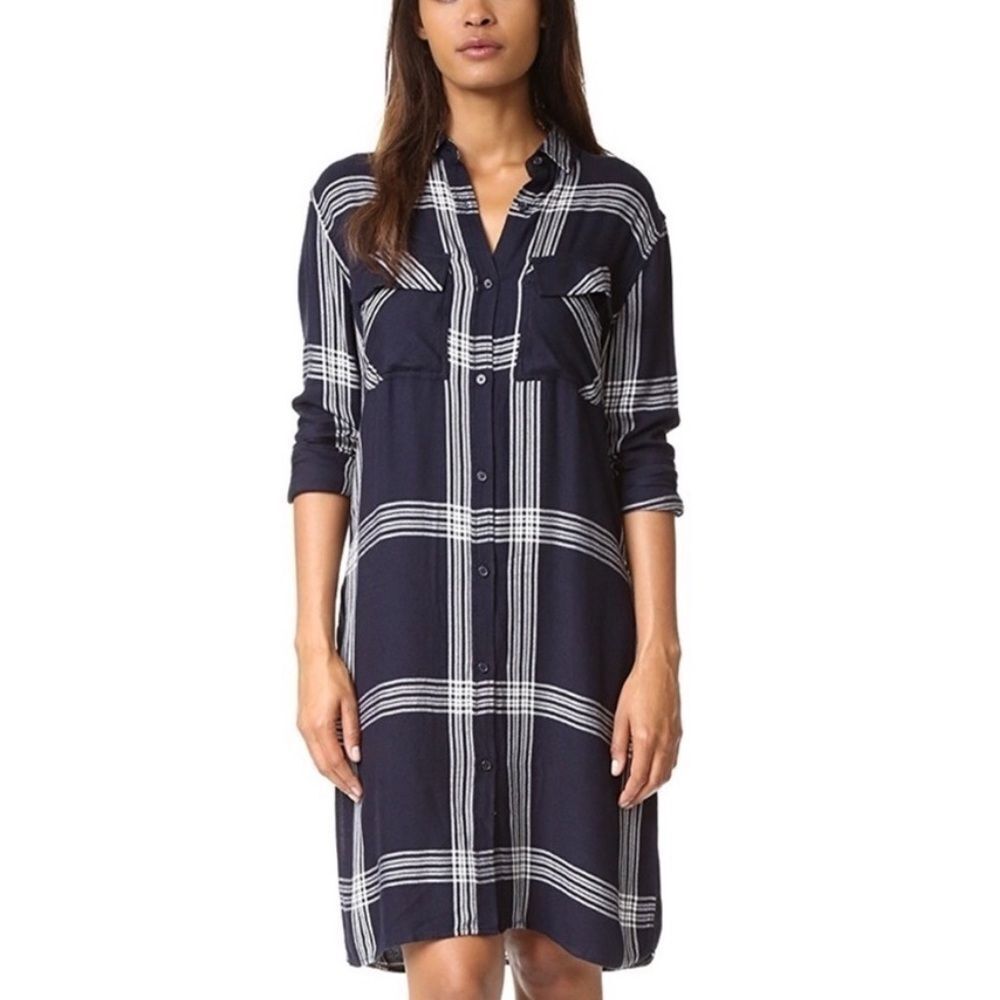 Rails Navy and Teal Plaid Button Shirt dress extra small